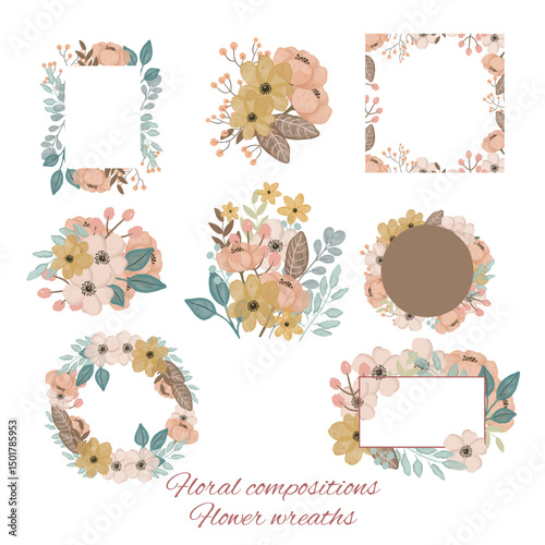 Boho Vintage Floral Wreaths and Frames – Transparent PNG Clipart