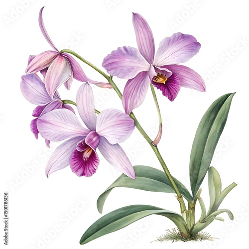 Violet Orchid Vanda Miss Joaquim Watercolor white background