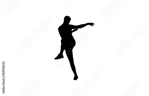 A football player is practicing football on the football field silhouette .