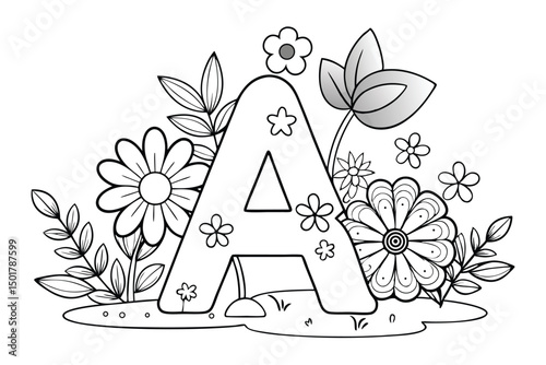 Floral Letter A Coloring Page for Kids