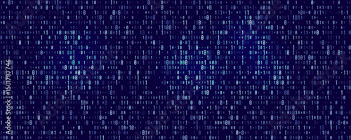 Binary code dark blue background. Vector Illustration. Digital Data Technology. 1 0 Machine Code. Random Binary Data Matrix Wide. For Coding or Hacker concept. Software Programming Code Background