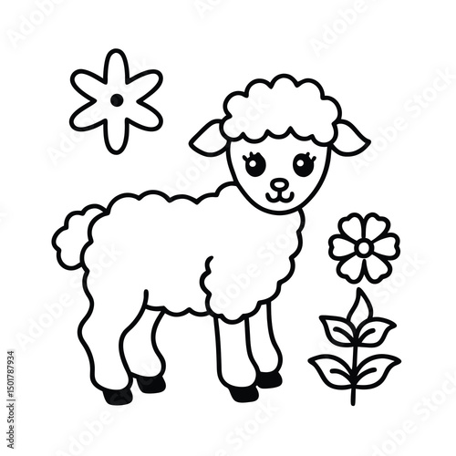 cute lamb with cross and flowers
