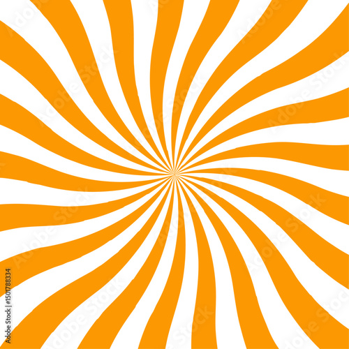 Minimal sunny sunset spotlight gradient banner for poster and cartoons background. Spiral radial striped backdrop design. Sunbeam sunrise burst illustration with spiral sunray and striped pattern