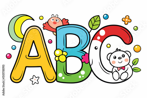 Cute Cartoon ABC Letters with Adorable Animals and Elements