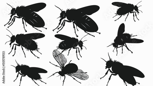 Free Fly Silhouette Vector , black silhouettes isolated on white background