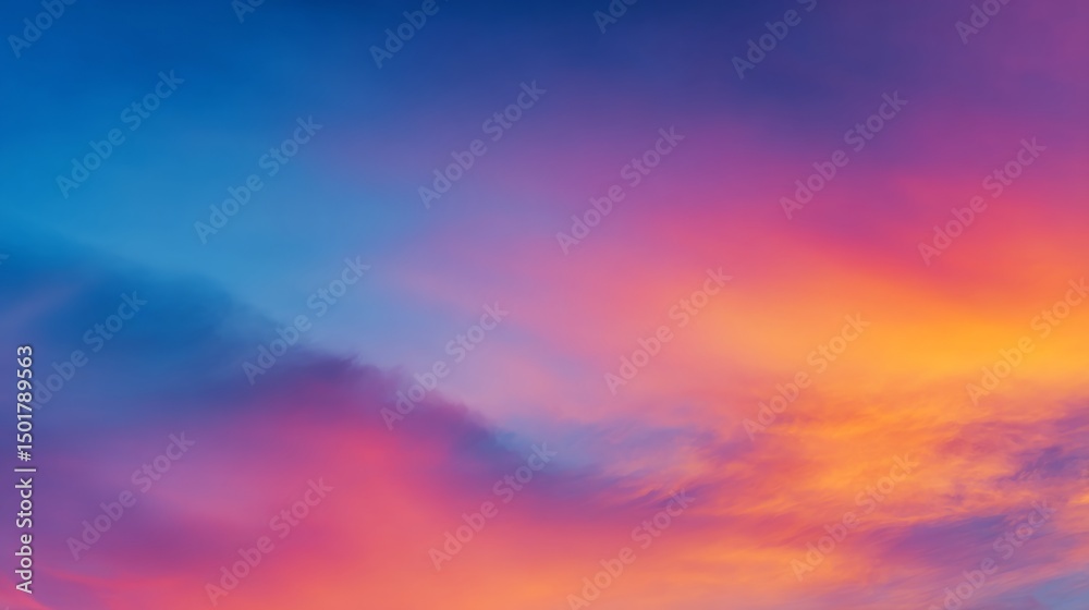 Obraz premium Vibrant blue and orange gradient sky blending smoothly, evoking a sense of serene harmony and boundless energy 