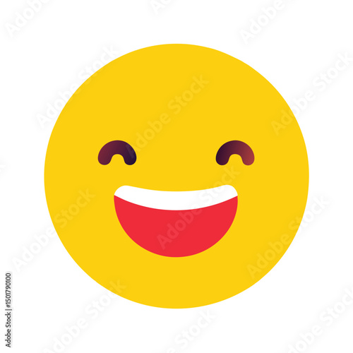 Cheerful smiling emoji graphic representing happiness and positive emotions in a simple style