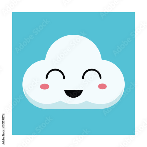 Cute happy cloud cartoon smiling with cheeks on blue background for weather and happiness