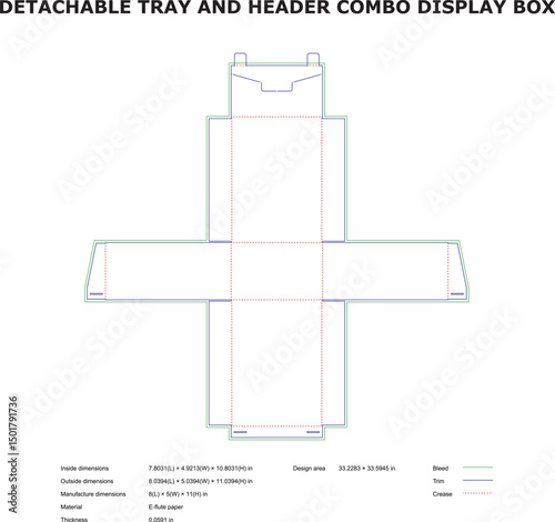 Detachable tray and header combo display box template design