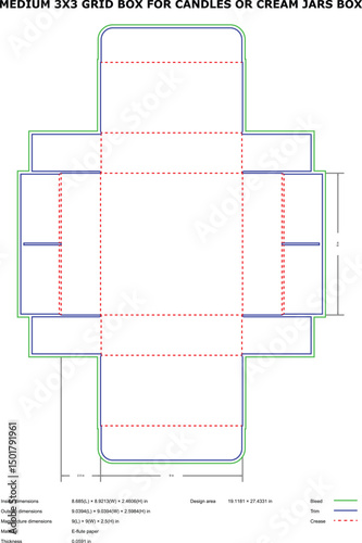 Medium 3x3 grid box template candles cream jars packaging design