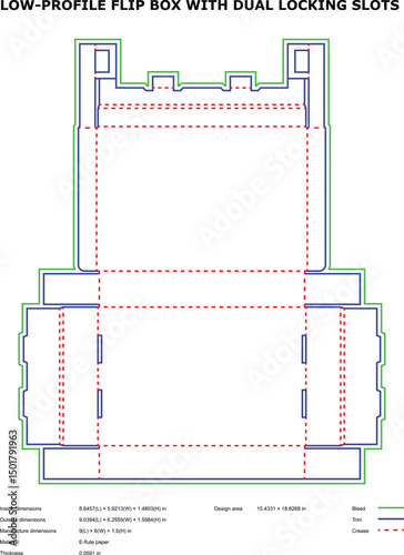Low profile flip box design dual locking slots template