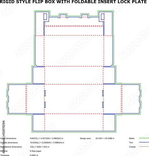 Rigid style flip box template foldable insert lock plate design