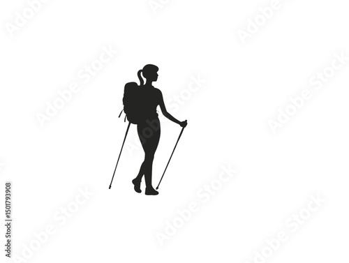 Silhouette of a woman holding Nordic walking sticks in her hands