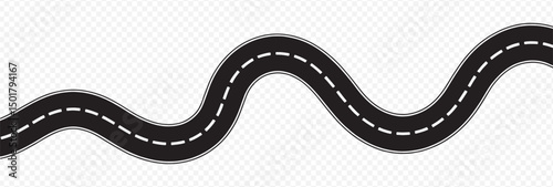Curved Road Illustration with Dashed Centerline Representing Transportation, Navigation, and Infrastructure Design