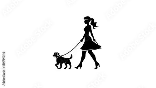 Happy moments shared between a woman and her dog while strolling through a sunny park in springtime