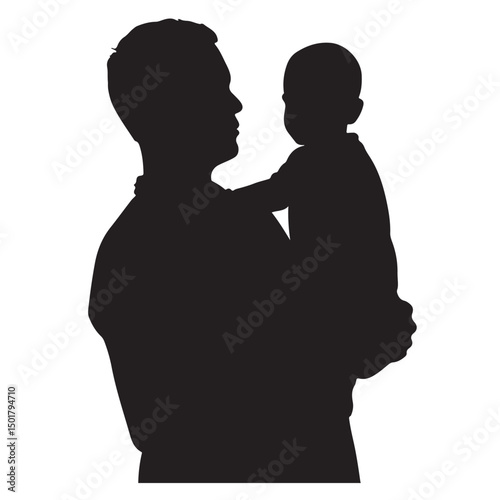 dad carrying sleeping son on shoulder silhouette vector art illustration