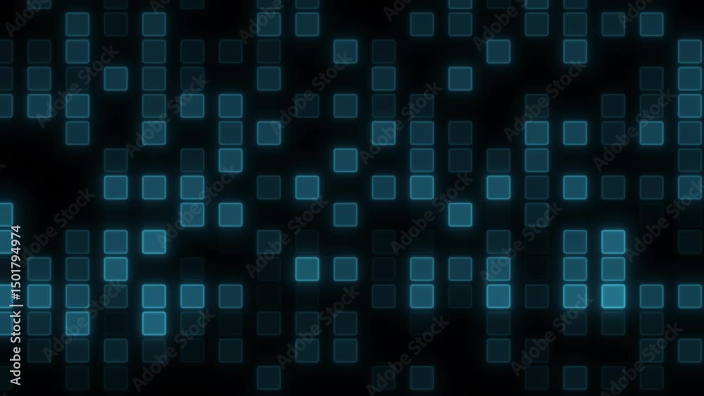 Abstract background with glowing pulsing squares, hud screen, hologram animation