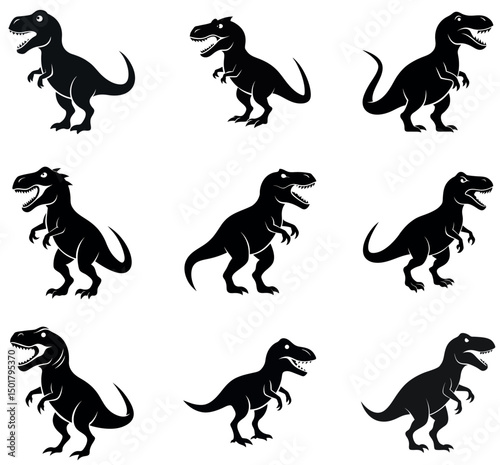 Black T-Rex Dinosaur Silhouettes Bundle – Vector Prehistoric Icons Set