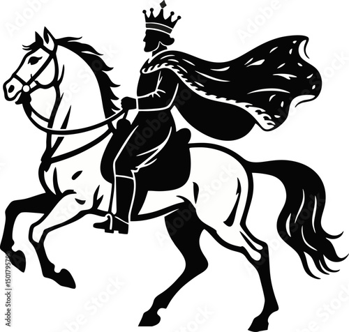 illustration of the king carrying a very brave and gallant horse with a vector silhouette sword
