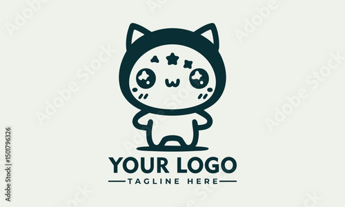 Cute chibi cartoon cat character with sparkling star eyes and adorable expression in kawaii illustration. Character concept

