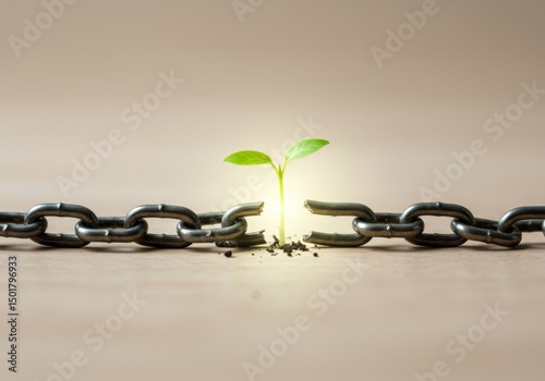 Plant Breaking Metal Chain, Growth Concept