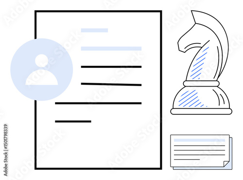 Resume and profile icon alongside a chess knight symbolizing strategy and career planning. Ideal for job application, personal branding, business strategy, recruitment, employee hiring, leadership