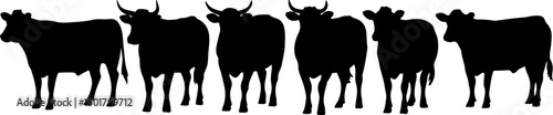 Cow silhouette and line art vector set, black cow icon vector bundle