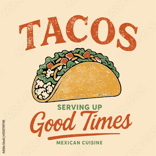 Vintage retro aesthetic cute taco. tacos silhouette and modern vintage typography retro style vector illustration. tacos t-shirt design in vector. desert food print.