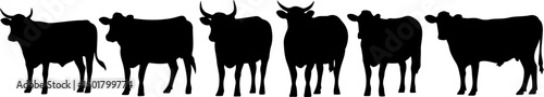 Cow silhouette and line art vector set, black cow icon vector bundle