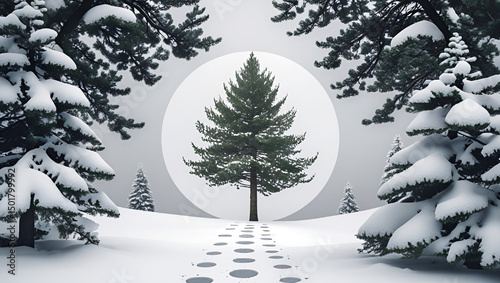 Winter Serenity A Solitary Evergreen Tree in a Snow Laden Landscape Radiating Peace and Tranquility