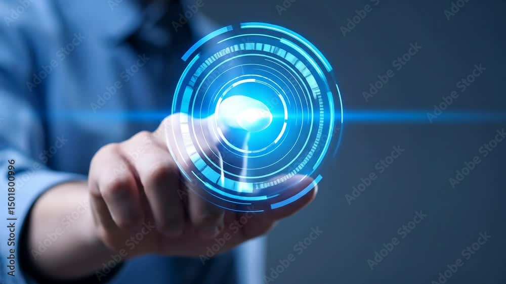 Futuristic Technology Interface Concept: Businessman Interacting with a Digital Touchscreen