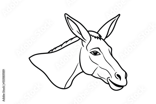 Line art illustration of a donkey head in side view.eps