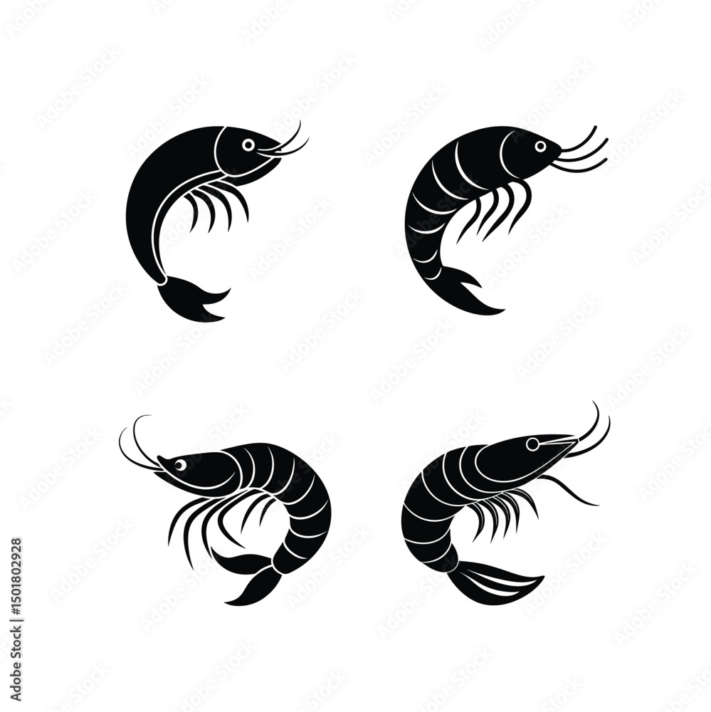 Naklejka premium Modern Clean Beautiful Shrimp fish Editable icon vector set of black and white fish design