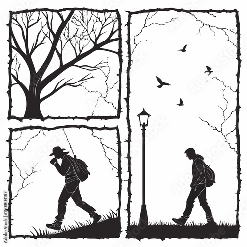 Nature and Human Silhouette Collection Vector