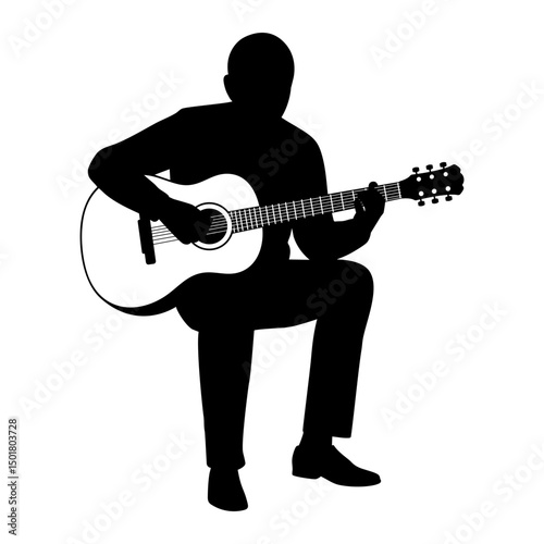 Musician playing classical guitar silhouette illustration