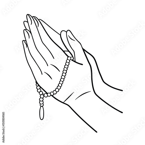 Praying hands with rosary beads depicting faith spirituality and religious devotion symbol