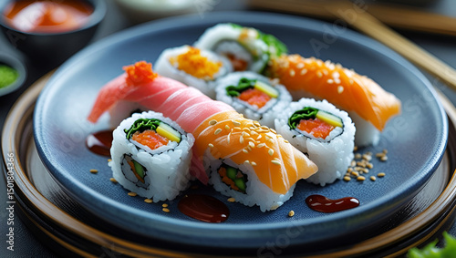 Delicious Sushi Rolls with Sesame Seeds and Fresh Toppings A Culinary Delight and Exquisite Presentation