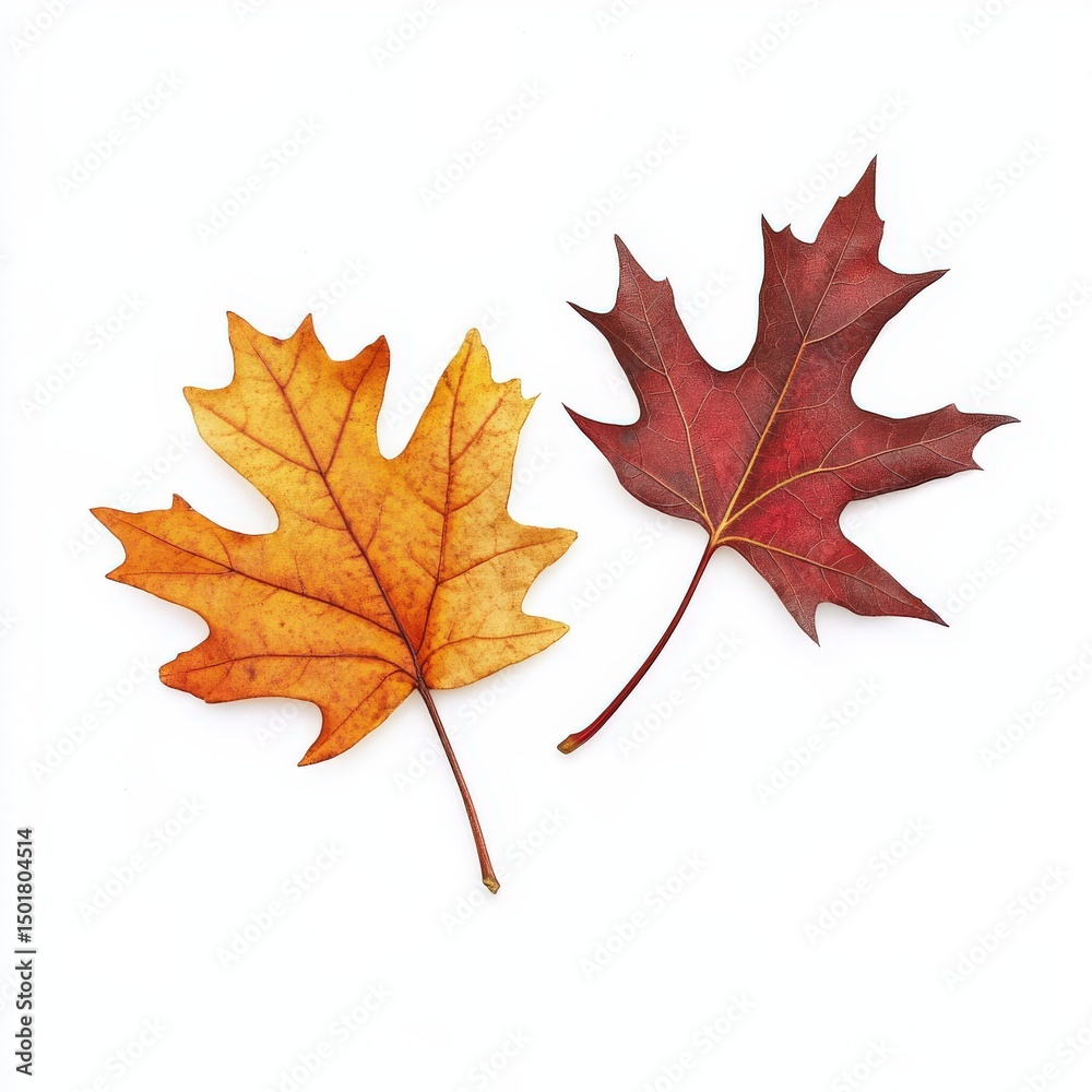 Naklejka premium Two autumn leaves isolated on white background