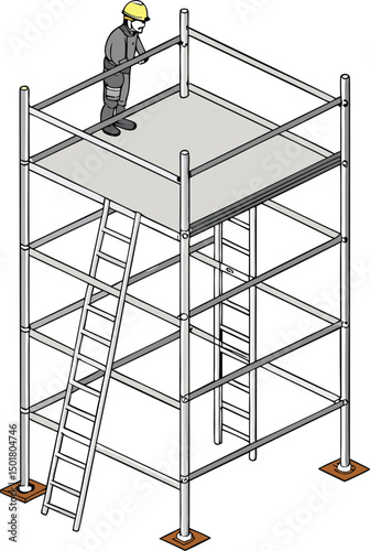 Safe Scaffolding Structure with Construction Worker Illustration. 