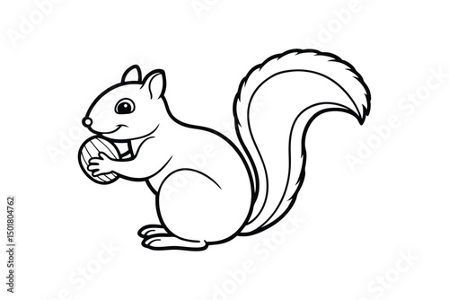Line art illustration of a squirrel holding an acorn.eps