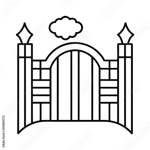 Simple Garden Gate Outline Line Drawing Vector