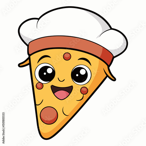 Funny cartoon chef character smiling with pizza or sandwich