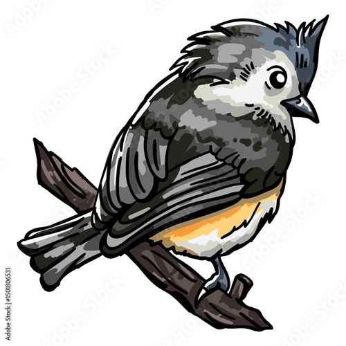 Realistic hand drawn bird perching