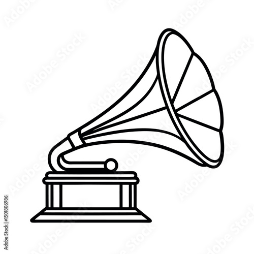 Old Gramophone Outline Vector Line Art