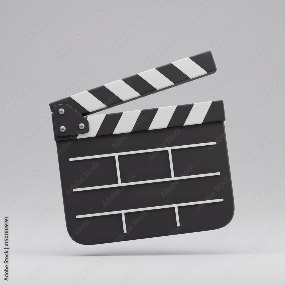 Fototapeta premium A stylized 3d rendering of a classic movie clapperboard, a universal film symbol.