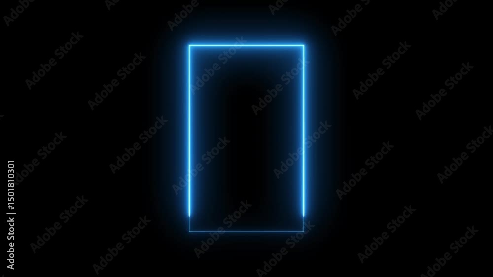 Glowing neon squire border icon, seamless loop video of glowing neon rectangles animation.