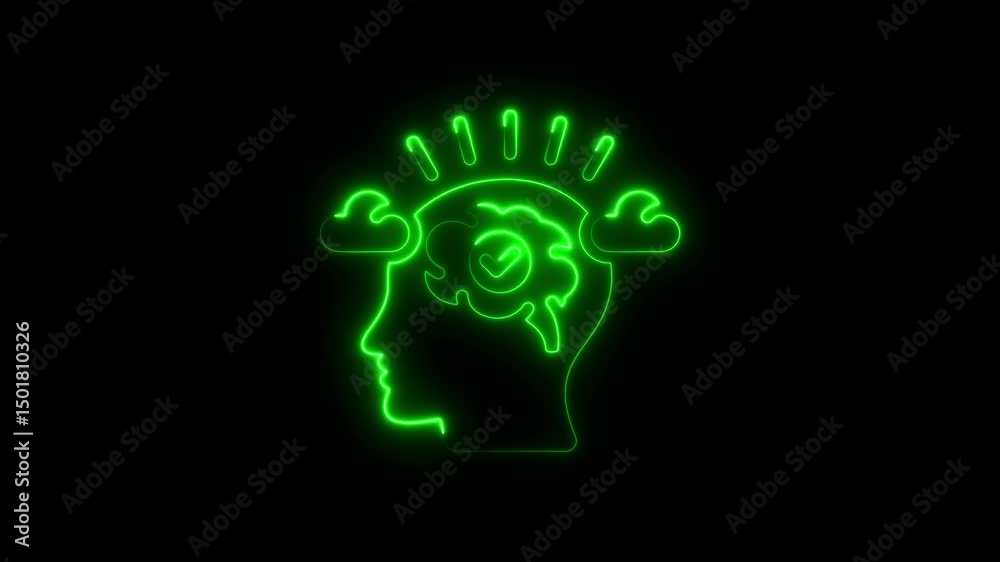 Neon green mind idea processing concept on black background animation Neon green mind idea processing concept on black background animation