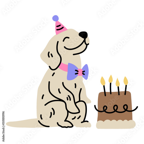 Lovely dog enjoying a birthday cake