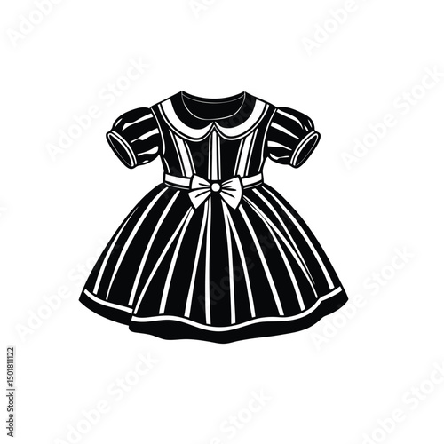 black dress isolated on woman style baby dress USA summer dress fashion Silhouette vector on white background