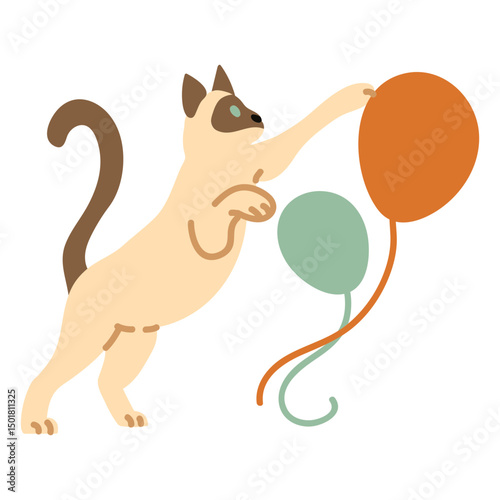 Birthday cat playing with balloons